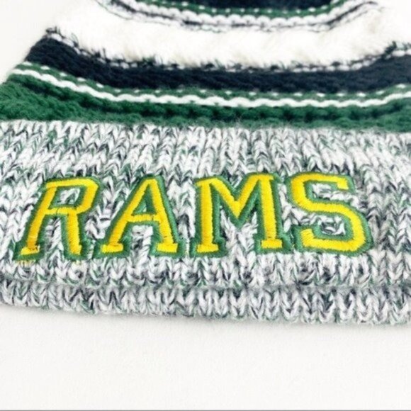 Sport-tek Winter knit Pom-Pom toboggan hat “rams” winter Sports Pom Pom Striped - Picture 3 of 7